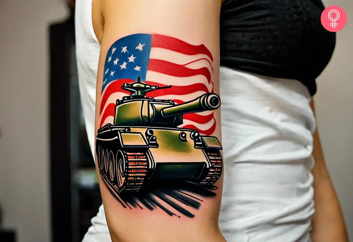 Traditional military tank tattoo