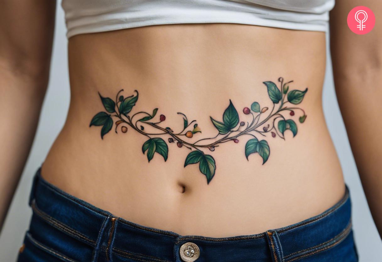 Traditional vine tattoo on stomach