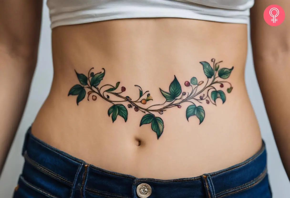 Traditional vine tattoo on the stomach