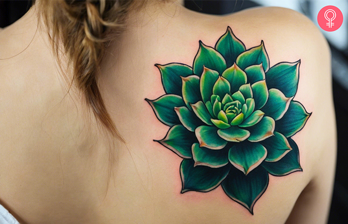 woman with traditional succulent tattoo on her back