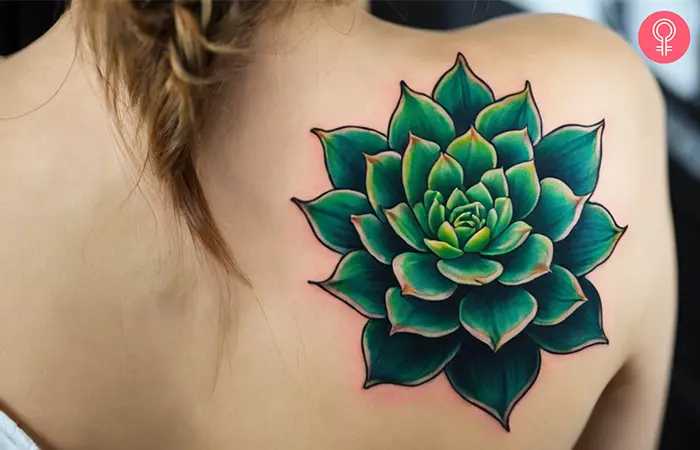 woman with traditional succulent tattoo on her back
