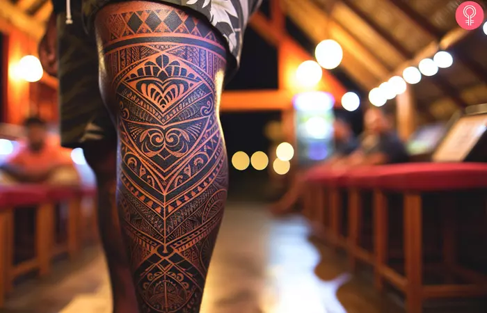 Traditional Tongan tattoo on a man’s leg