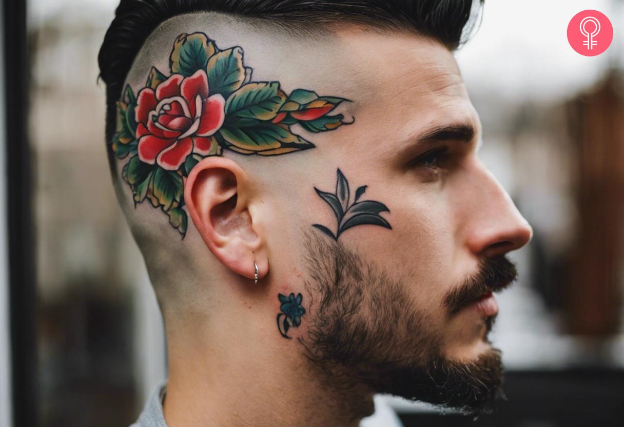 Traditional flower tattoo on head