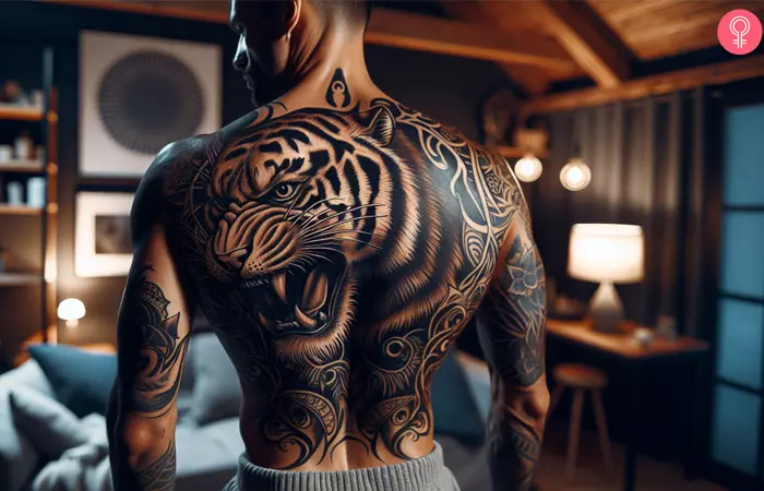 A Tribal Tiger Tattoo on arm