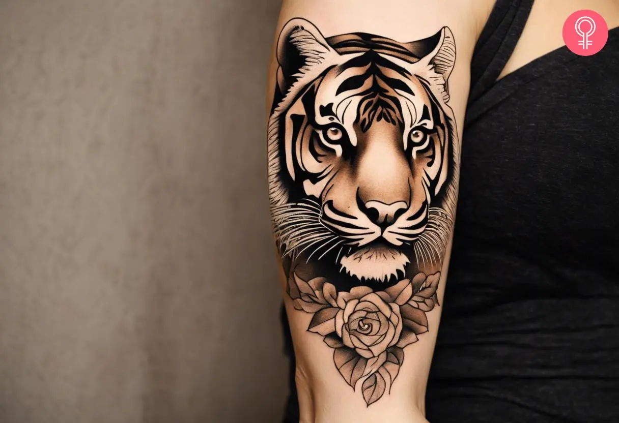 A tiger tattoo on the arm