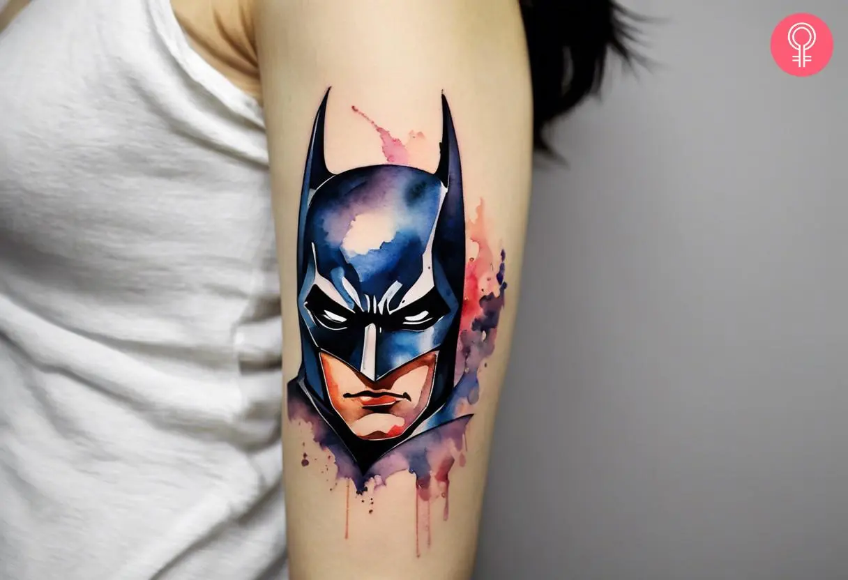 Watercolor Batman tattoo for females