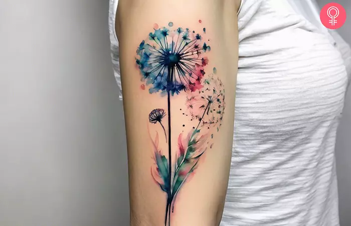 Watercolor dandelion tattoo