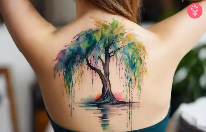 Weeping willow back tattoo