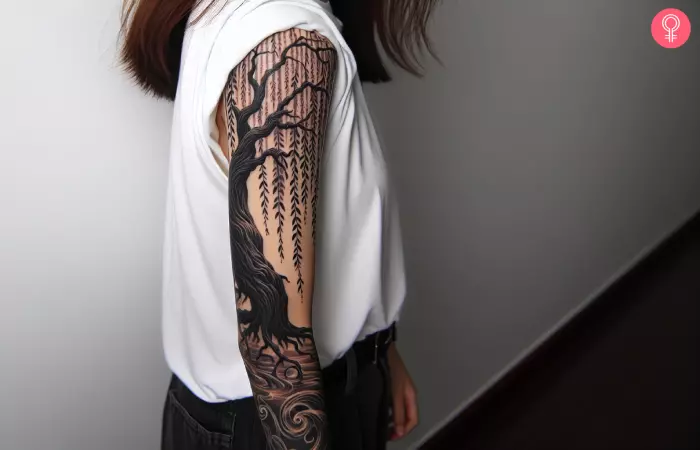 Weeping willow tattoo sleeve