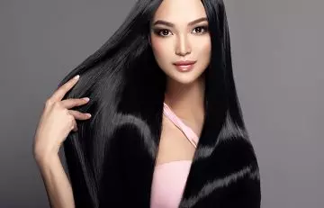 A woman with shiny black hair