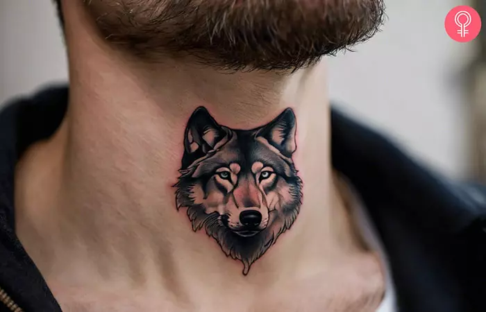 Wolf tattoo on the throat