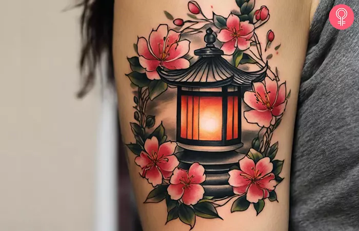 Woman wearing a Japanese lantern tattoo