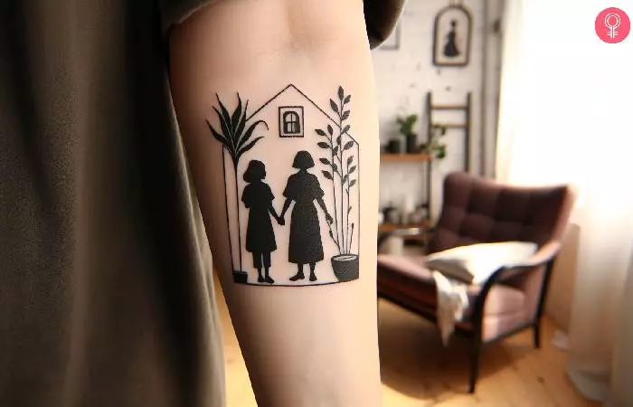 Woman wearing a single mom tattoo