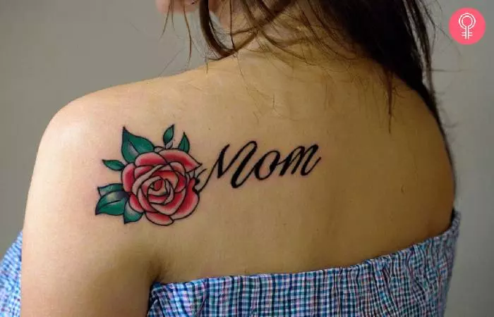 Woman wearing an American traditional mom tattoo