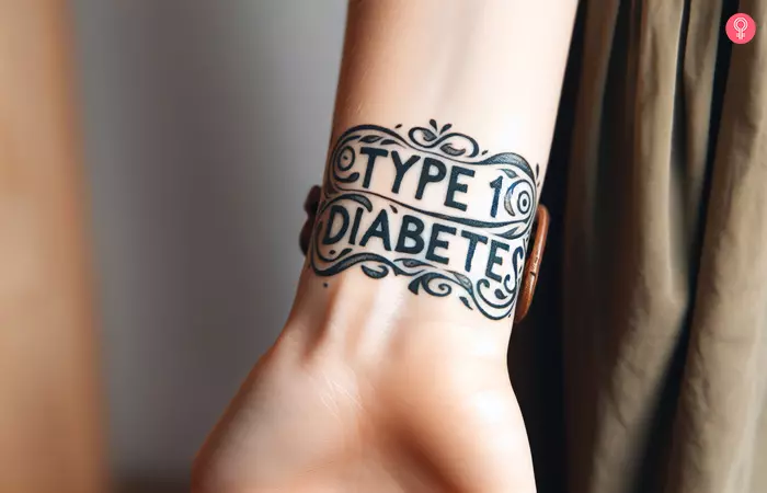 Woman with Type 1 Diabetes medical alert tattoo on wrist