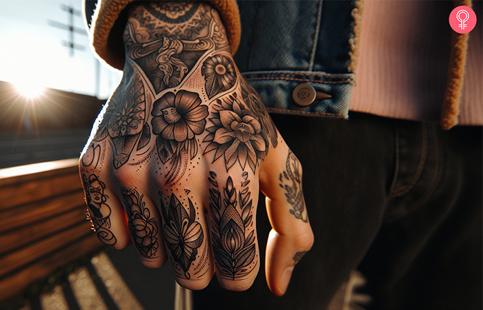 Floral knuckle tattoo for women