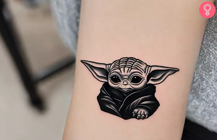 Yoda black and white tattoo