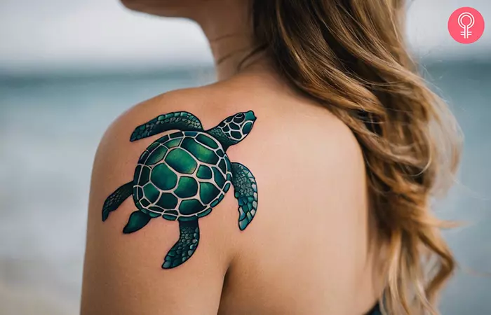 sea turtle tattoo on the shoulder