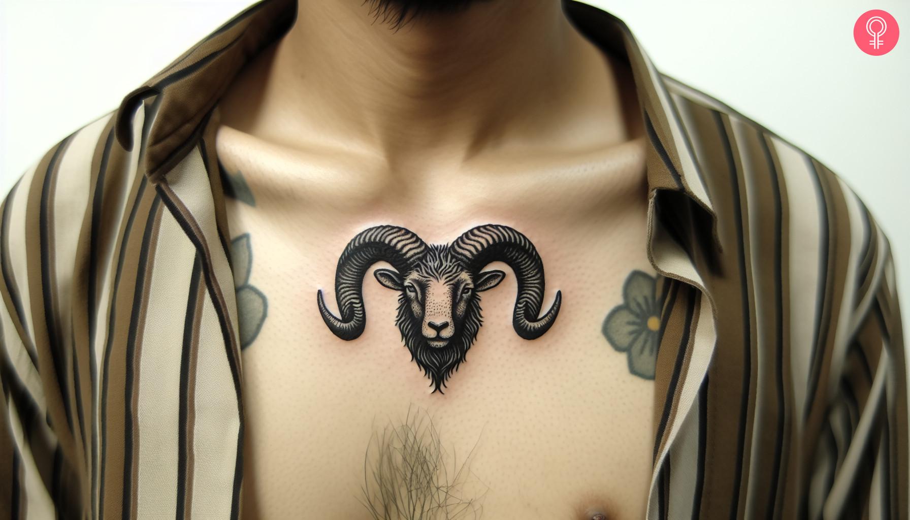 Aries tattoo on a man's chest