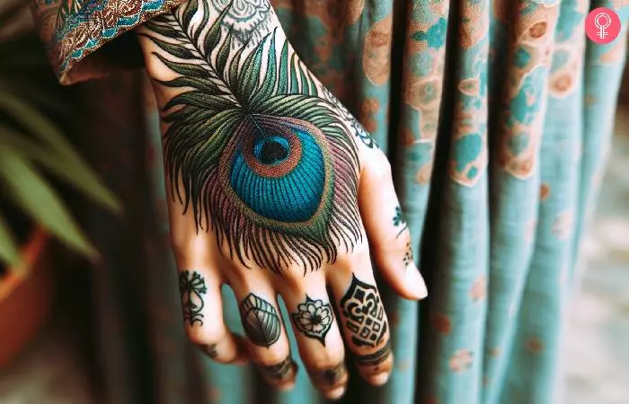 woman with a Hindu tattoo on her hand