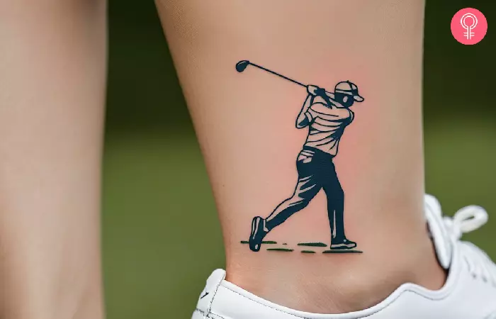 woman with traditional golf tattoo on the ankle