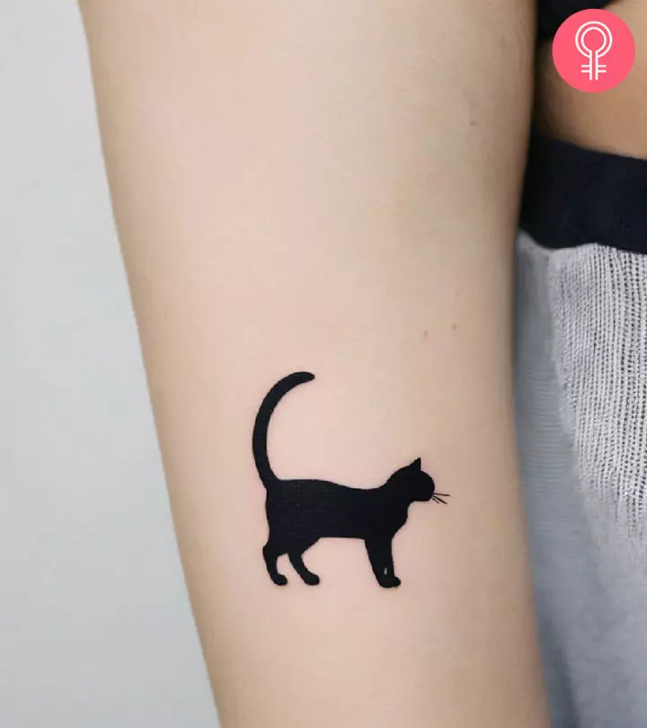 A cat tattoo on the lower arm