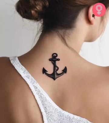 A woman with an anchor tattoo