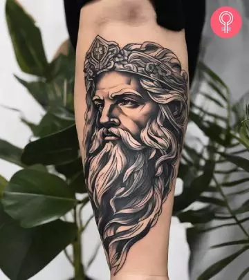 Woman with greek mythology tattoo on her left hand