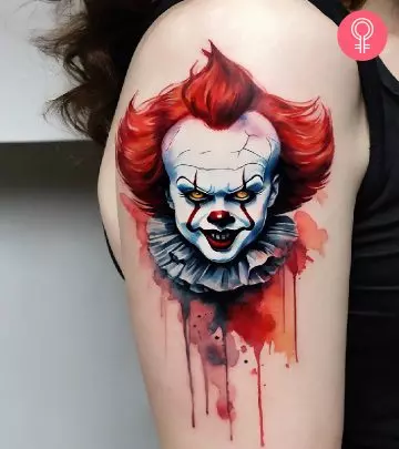 Woman with a joker tattoo on the lower arm