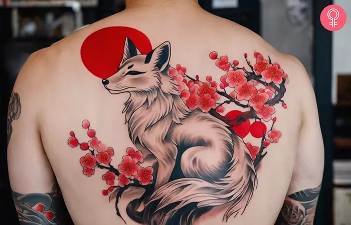 A Japanese kitsune tattoo on the back