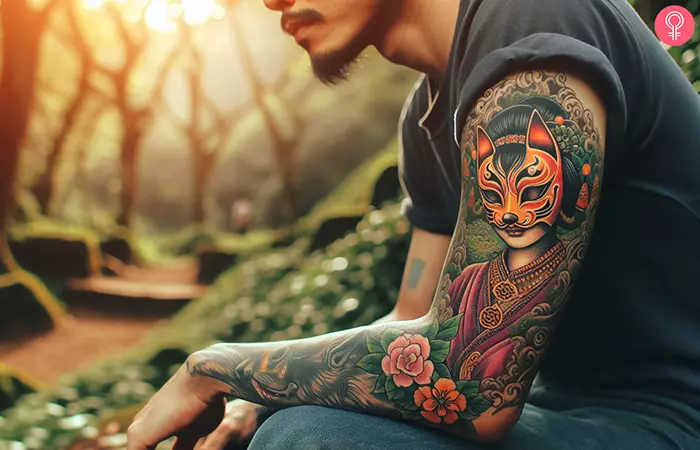 A kitsune girl tattoo design on the arm