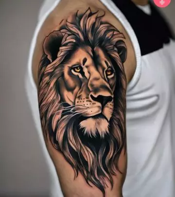 Geometric lion tattoo on the forearm