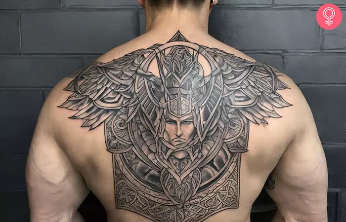 A male Valkyrie tattoo on the back