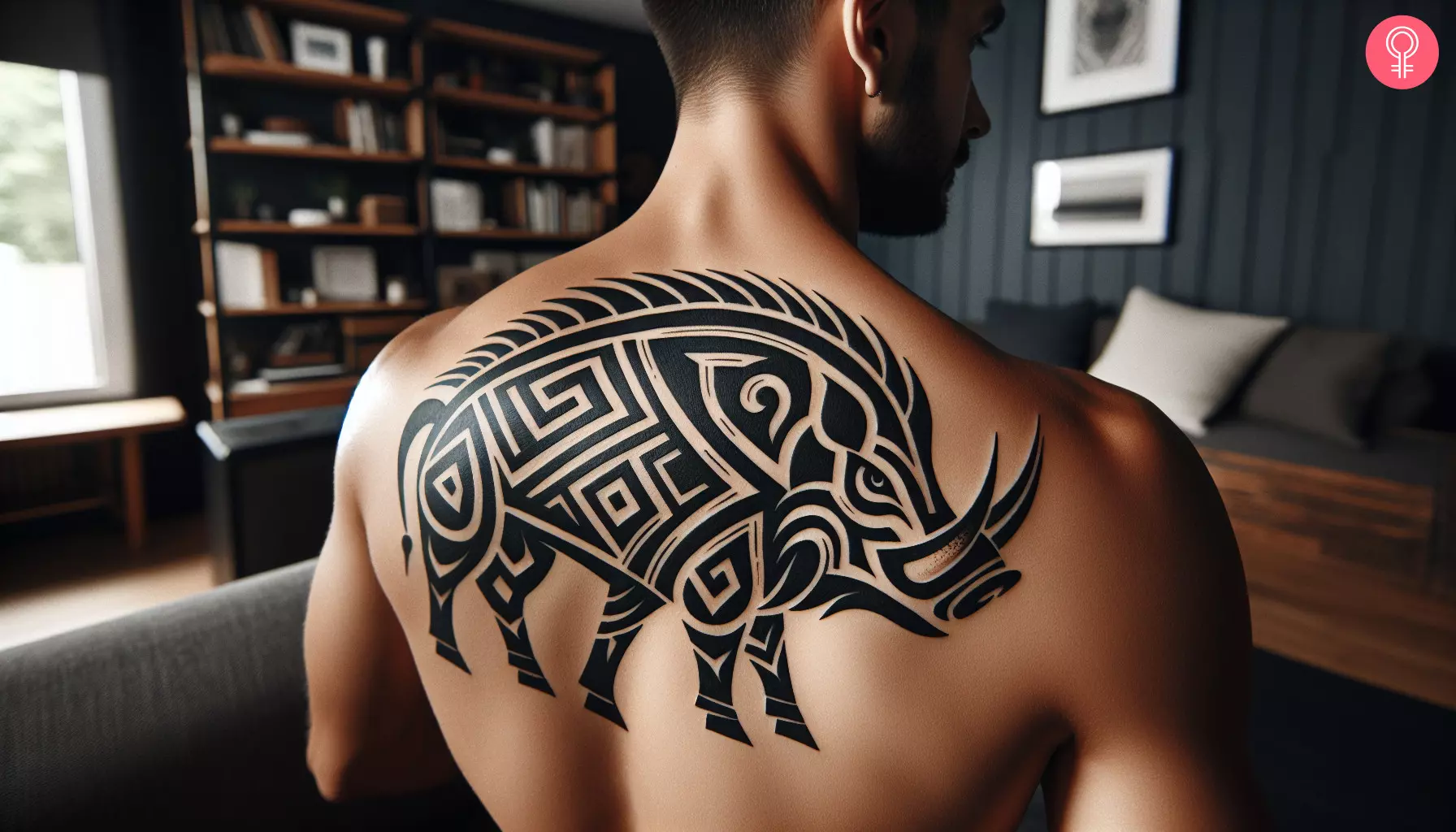 A man with a tribal boar tattoo