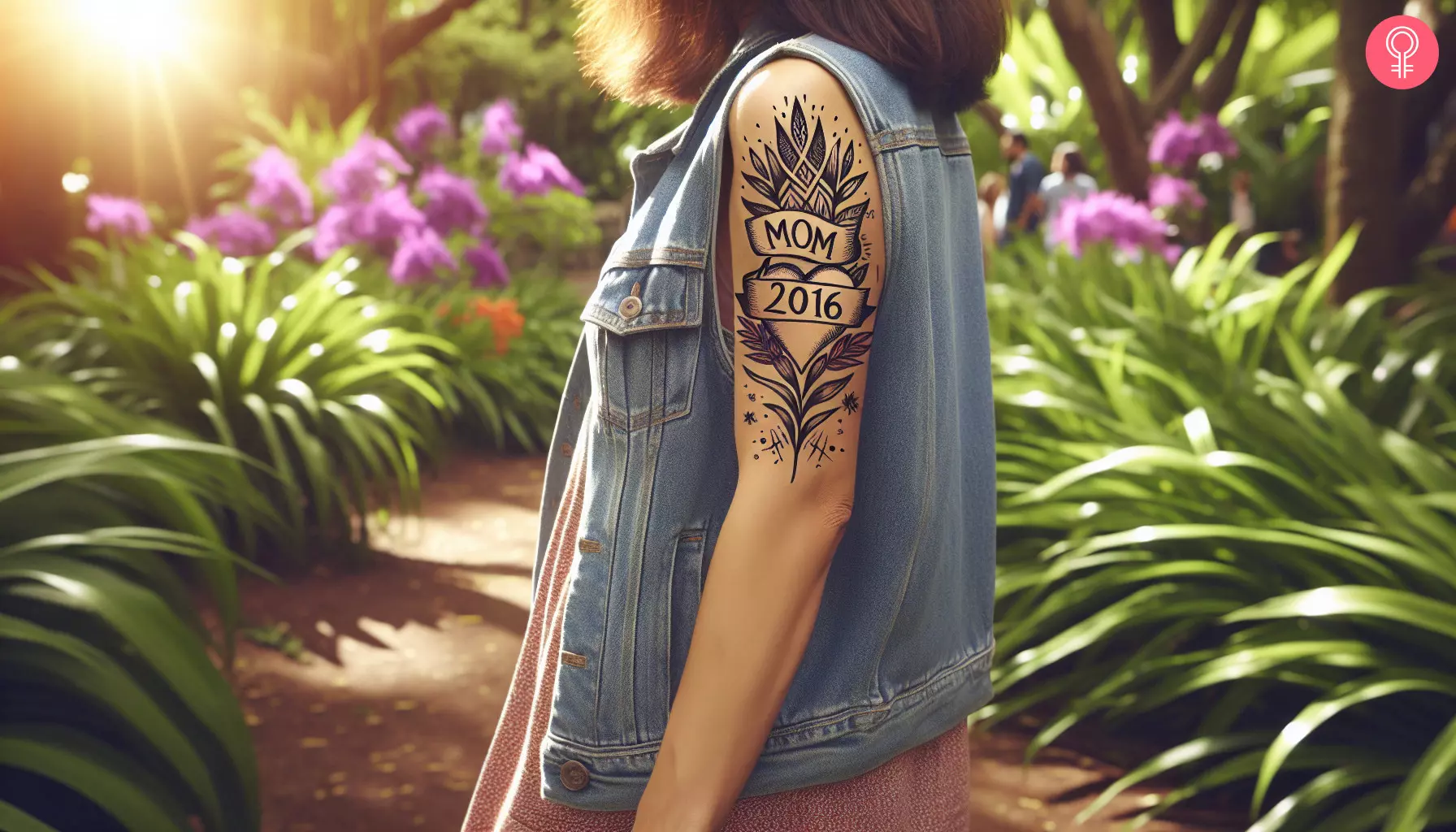 A memorial tattoo for mom on a woman’s upper arm