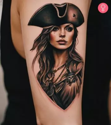 Travel tattoo of a sailing ship on a girl’s back