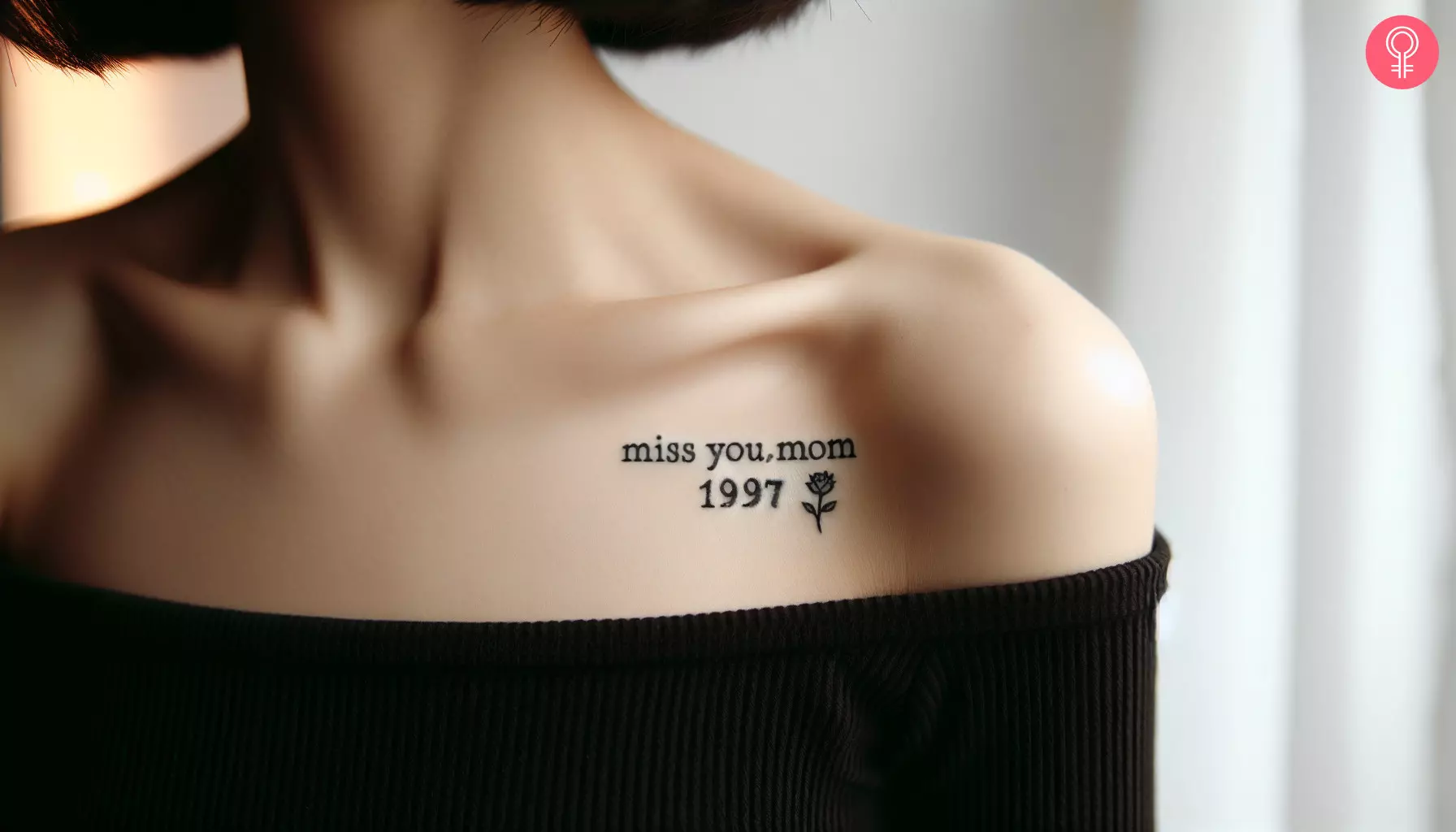 A tattoo saying “miss you, mom” on a girl’s chest