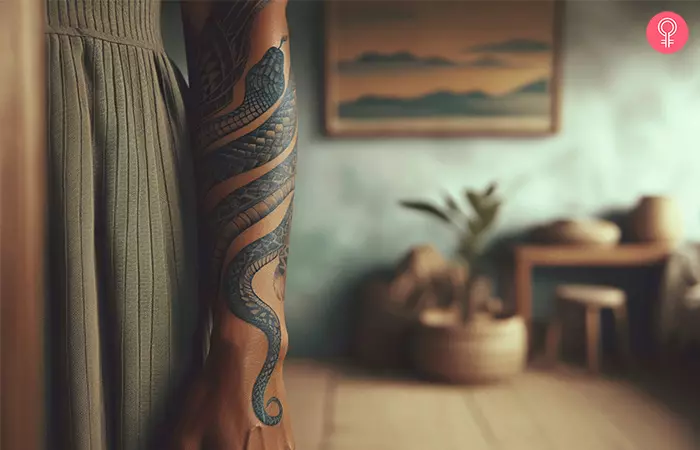 A traditional cobra tattoo on the forearm