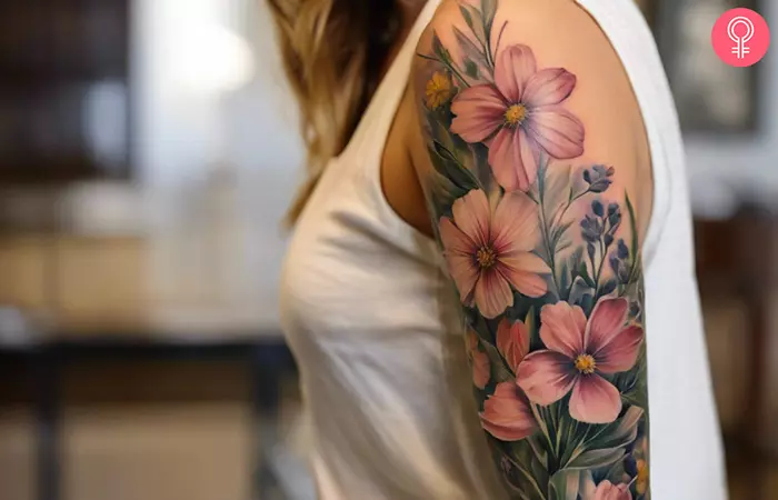 A wildflower tattoo half-sleeve