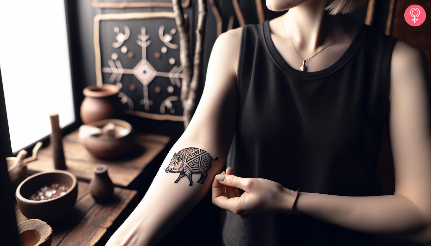 8 Unique Boar Tattoo Ideas For Men And Women 5 A woman with a Chinese boar tattoo