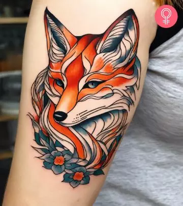 Woman with a fox tattoo on the forearm