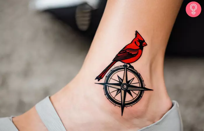 woman with abstract Cardinal Tattoo on her ankle