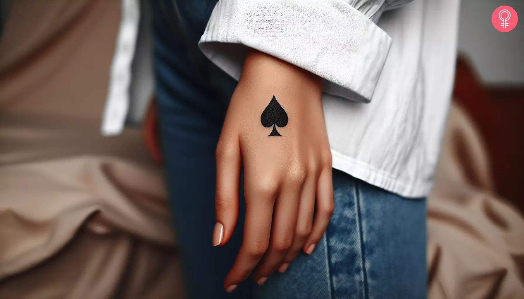 A woman with an ace of spades tattoo on her hand