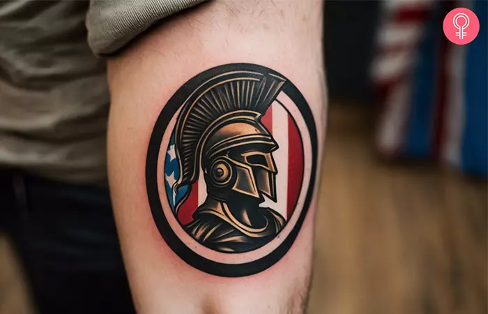 An American Spartan tattoo sleeve