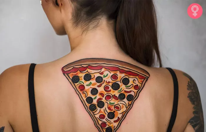 An American traditional pizza tattoo
