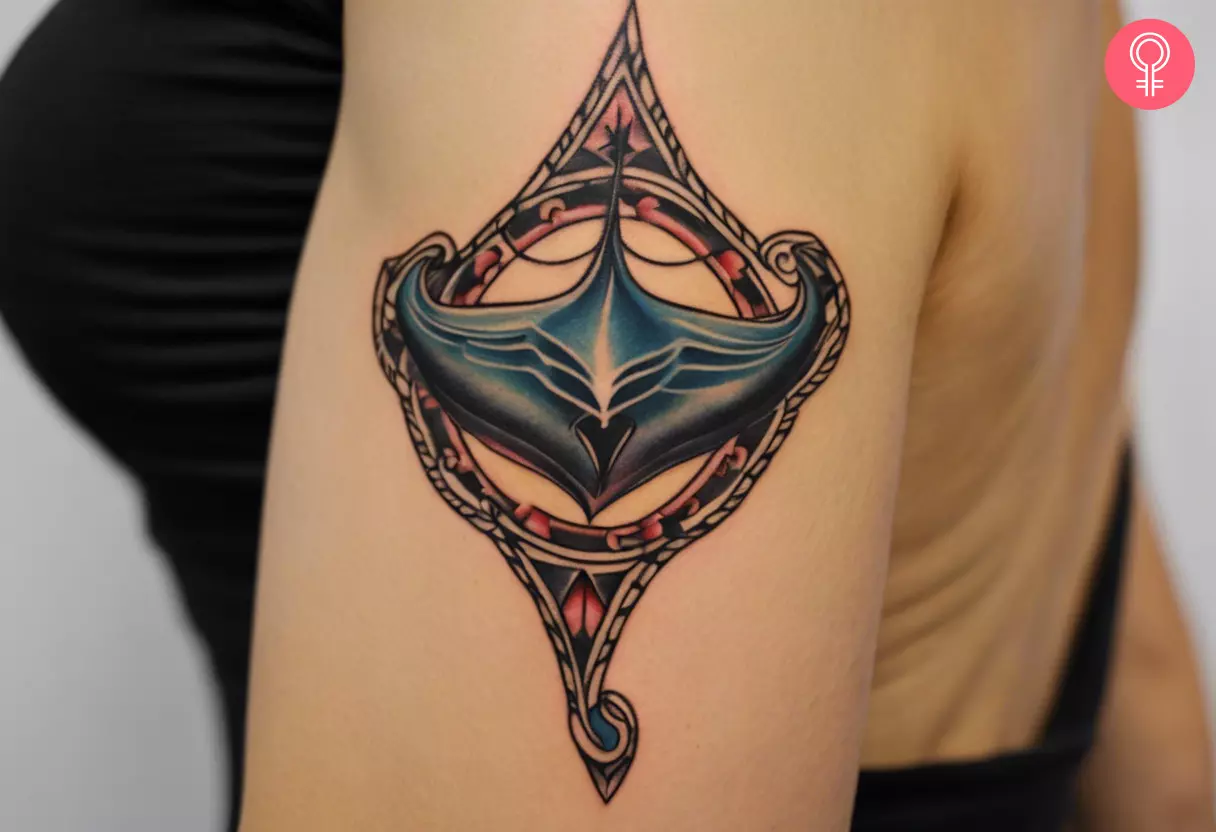 american traditional stingray tattoo on the upper arm