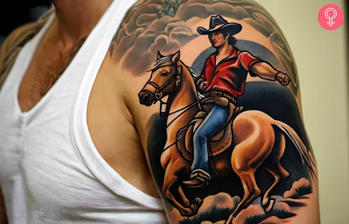 American traditional cowboy tattoo on the shoulder