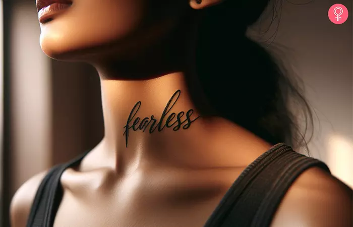 An anxiety tattoo design on the neck of a woman
