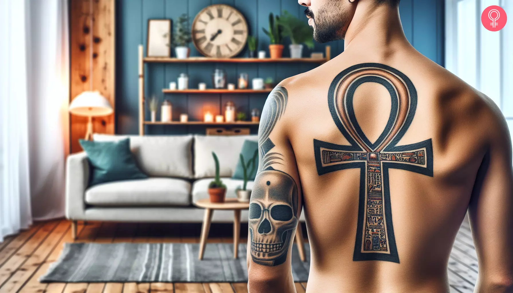 Ankh tattoo on a man’s back