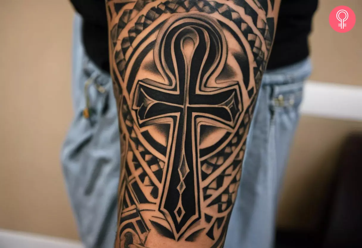 Ankh tattoo on a man’s forearm